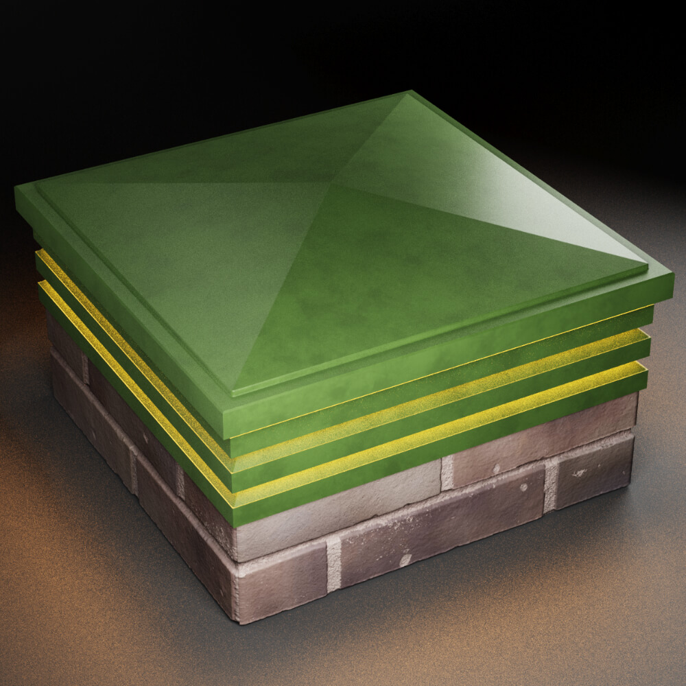 Колпак Zking Бона ХайТек Зеленый на столб 2х2 кирпича (513х513мм) с подсветкой в Копейске фото