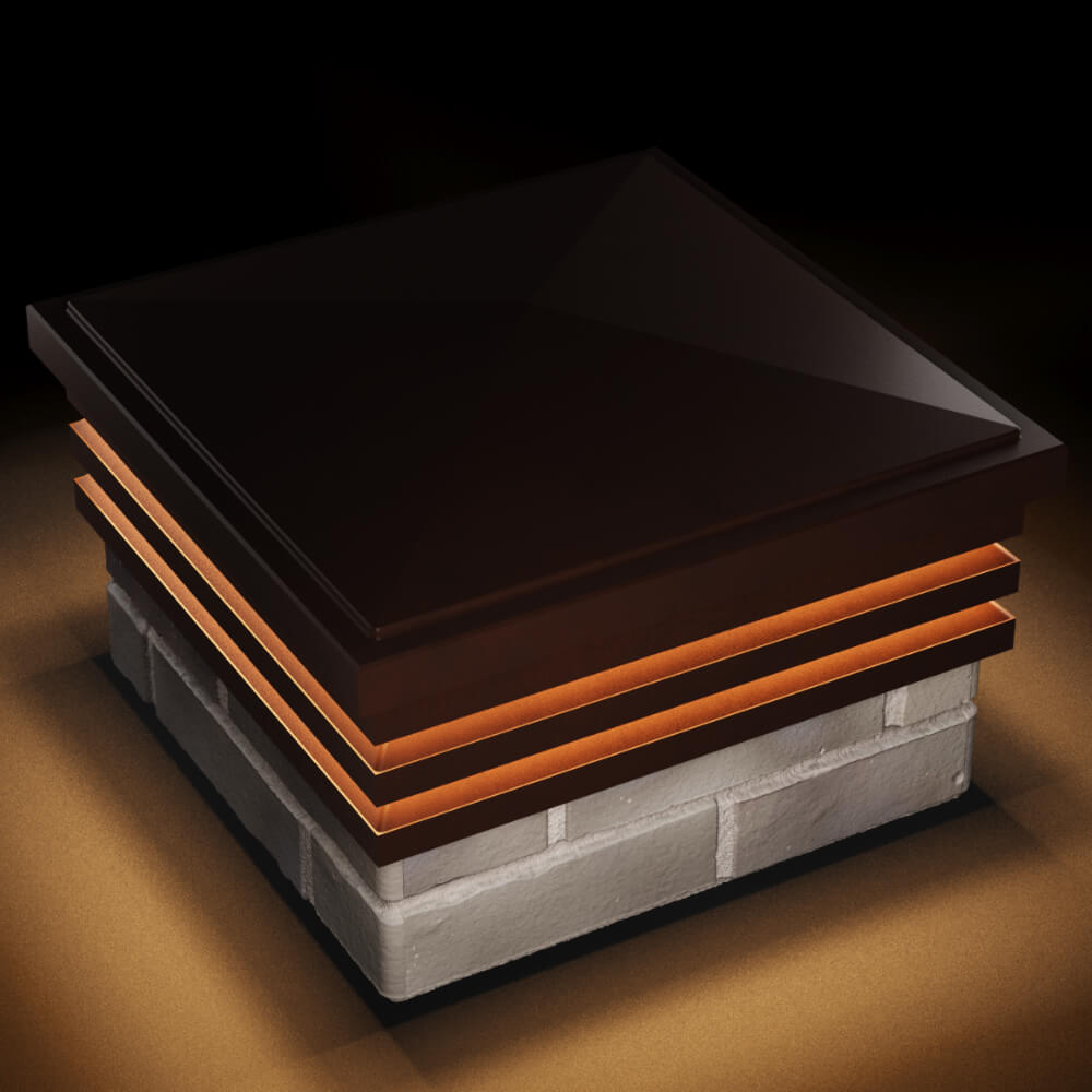 Колпак Zking Бона ХайТек Коричневый на столб 1.5х1.5 кирпича (385х385мм) с подсветкой в Копейске фото