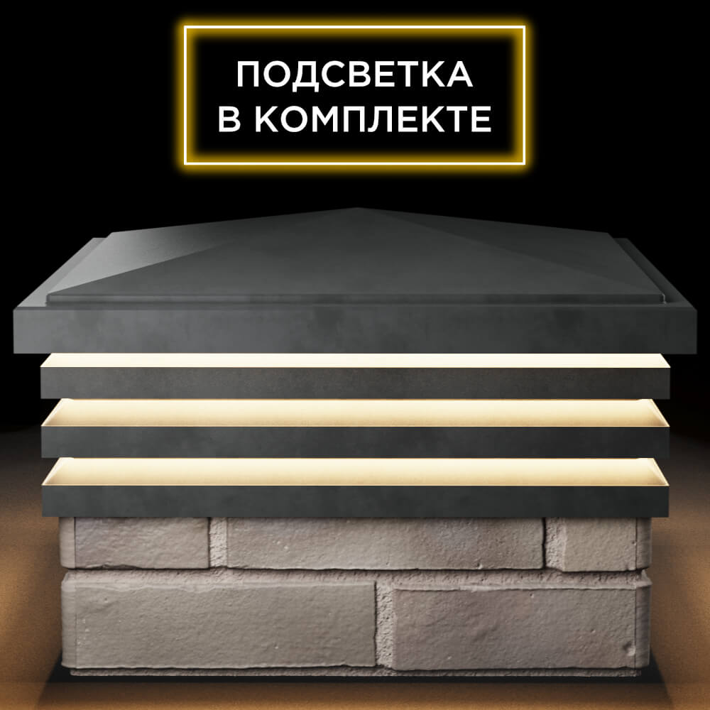 Колпак Zking Бона ХайТек Серый на столб 1.5х1.5 кирпича (385х385мм) с подсветкой Копейск фото
