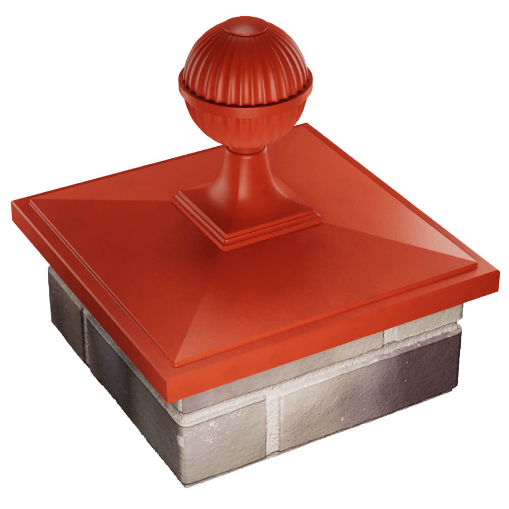 Колпак Zking БонаМоно Красный с шаром на столб 1.5х1.5 кирпича (385х385, 400х400мм) в сборе в Копейске фото