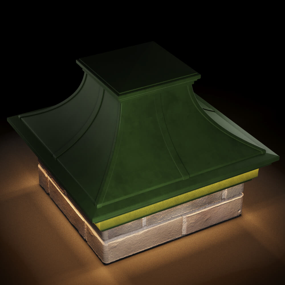 Колпак Zking Монблан Премиум Зеленый на столб 1.5х1.5 кирпича (385х385мм) с подсветкой в Копейске фото